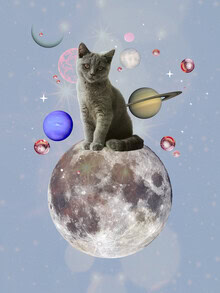  ShowMeMars, Cosmic Cat on the Moon - Surreal Space Collage Fine Art Print