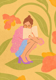 Illustration by Lemon Fee: a female portrait surrounded by colorful flowers.