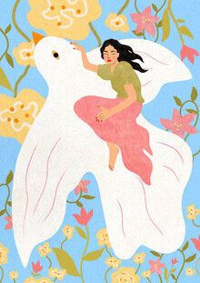 Illustration by Lemon Fee: dreamy portrait of a colorful bird surrounded by flowers