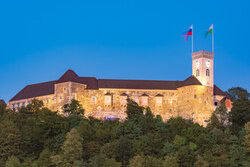 Photo art by Martin Wasilewski: Ljubljana Castle at twilight, soft colors and calming atmosphere.
