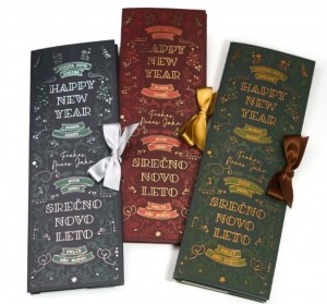 čokoladna pisma v Novoletnem ovitku