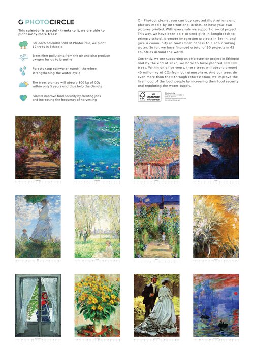 Claude Monet Art Calendar 2026