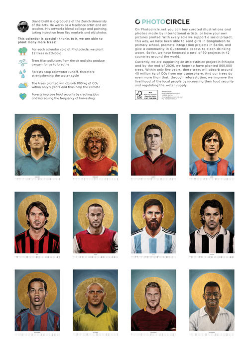 Fußballlegenden Wandkalender 2026 - Portraits von David Diehl