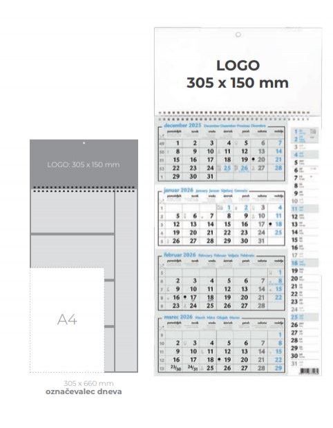 Koledar 4-mesečni s planerjem 2026