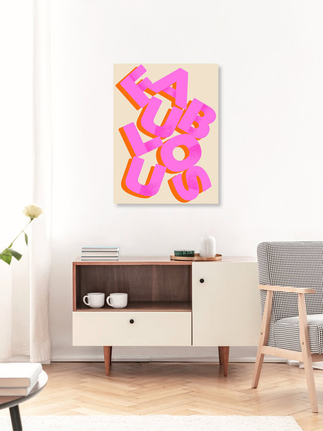 «Fabulosa tipografía rosa intenso»: Arte mural de Ania Więcław en formato póster o impresión sobre vidrio acrílico.