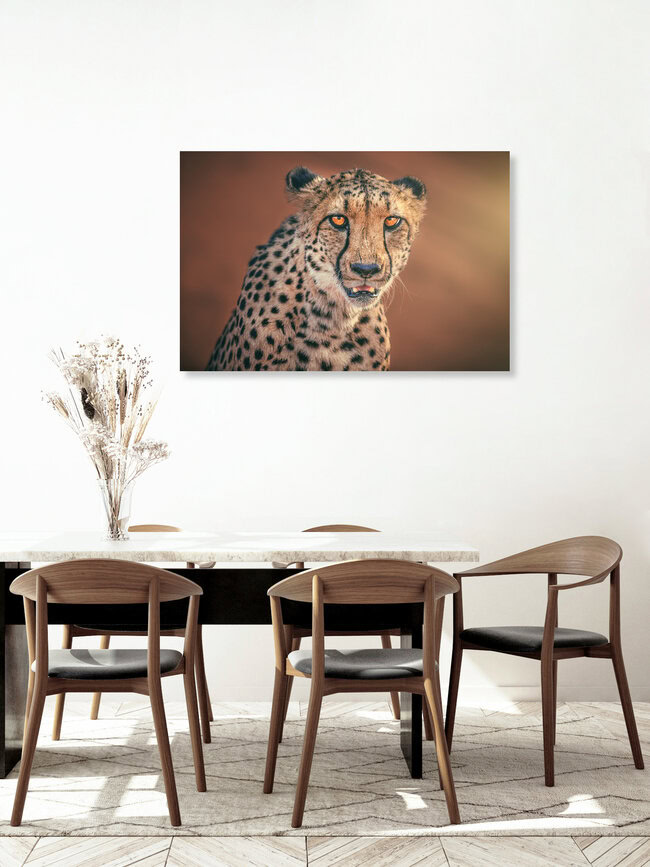 Namibia Portrait eines Geparden, Namibia – arte mural de Jean Claude Castor como póster o impresión en vidrio acrílico
