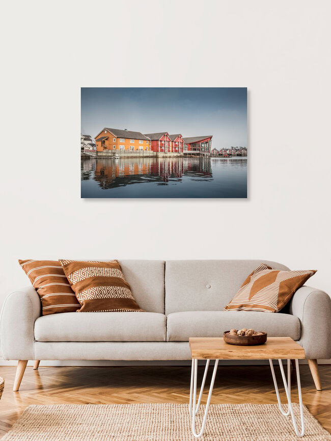 Casas noruegas, Noruega: arte mural de Sebastian Worm en formato póster o impresión sobre vidrio acrílico.