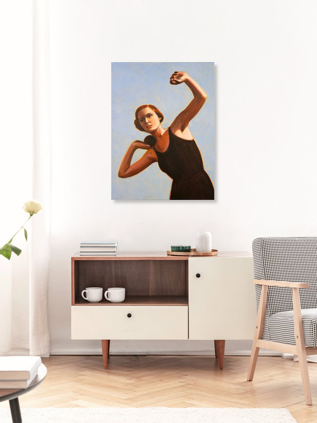 Lanceuse de poids, Allemagne – œuvre d'art de Sarah Morrissette, affiche ou impression sur verre acrylique