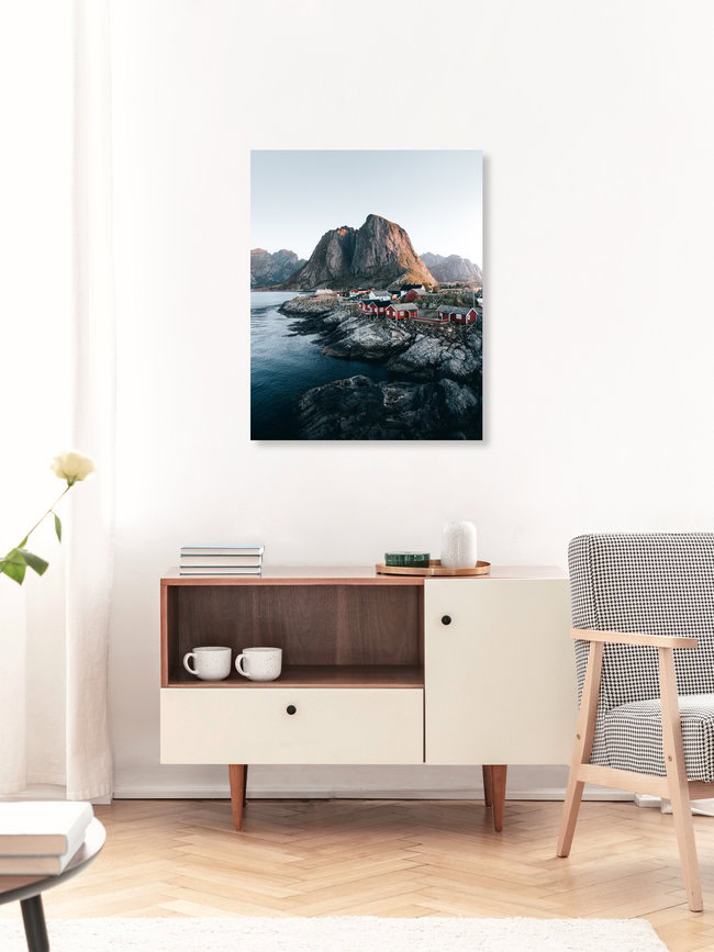 Lever de soleil à Hamnøy, Norvège – œuvre d'art de Frederik Schindler, affiche ou impression sur verre acrylique