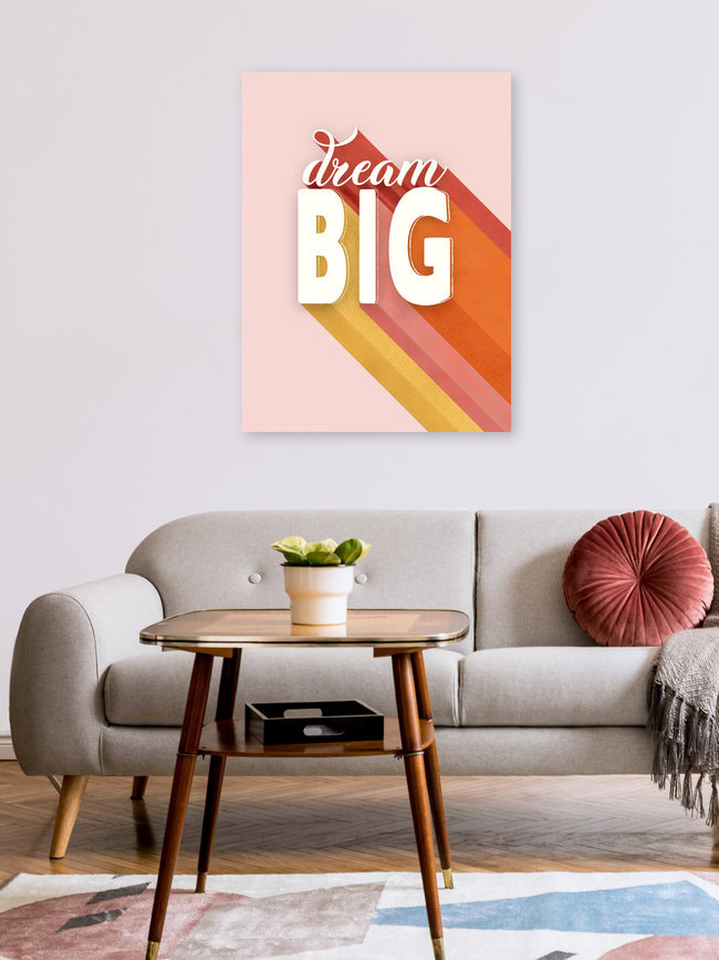 « Dream Big Retro Typography – Bold Motivational Quote » – Art mural d'Ania Więcław, affiche ou impression sur verre acrylique