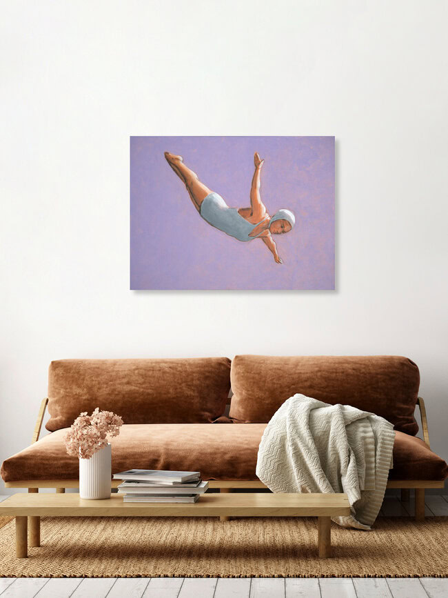 « Plongeur de haut vol sur un ciel lavande » – Art mural de Sarah Morrissette, affiche ou impression sur verre acrylique
