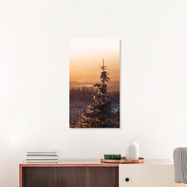 Coucher de soleil doré sur le mont Brocken, Allemagne – œuvre d'art de Johannes Hulsch, affiche ou impression sur verre acrylique