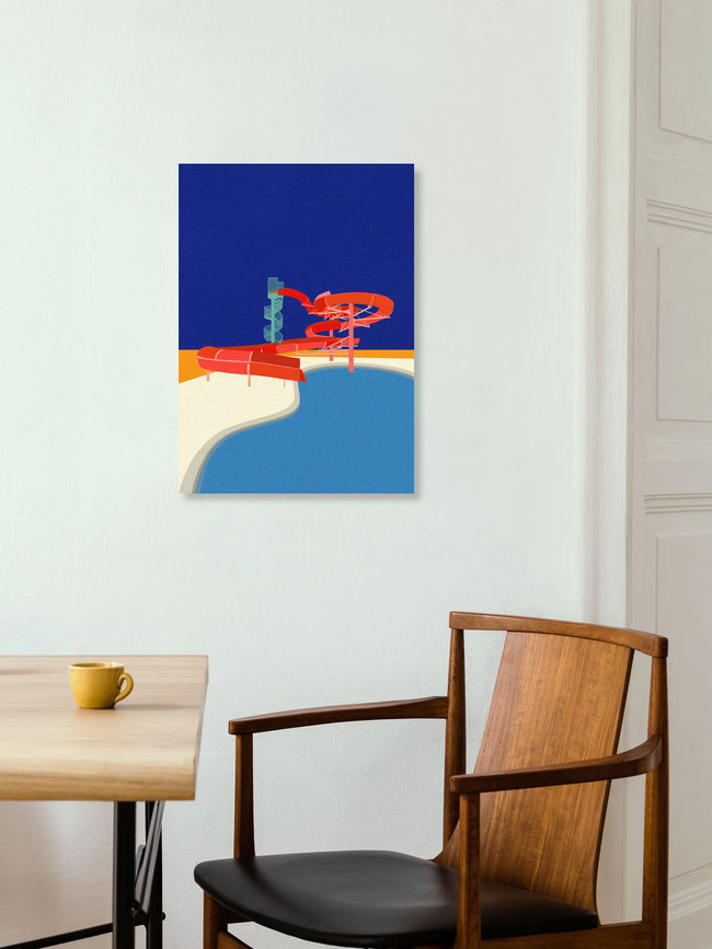 « Piscine avec toboggan » – Art mural de Rosi Feist, affiche ou impression sur verre acrylique