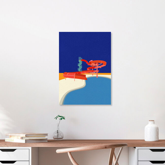 « Piscine avec toboggan » – Art mural de Rosi Feist, affiche ou impression sur verre acrylique