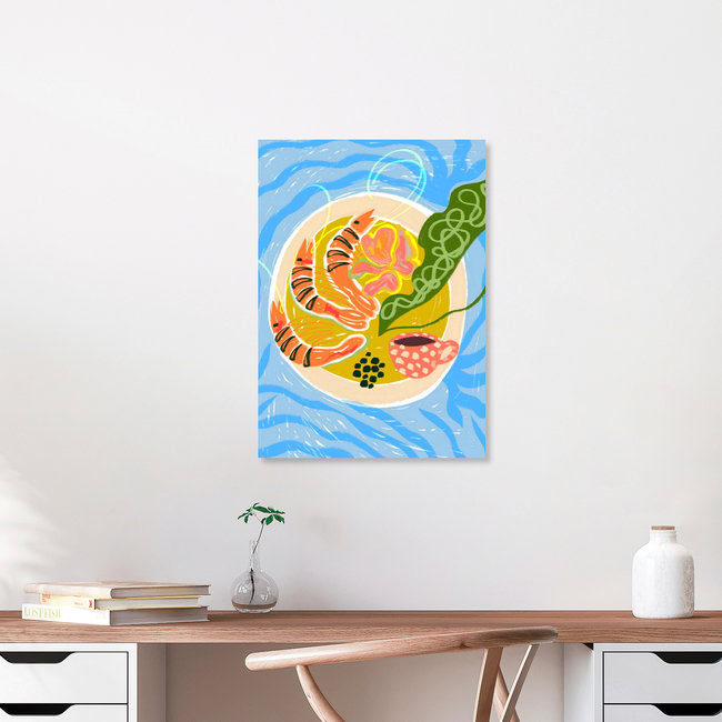 « Crevettes tigrées | Plateau de fruits de mer et crevettes » – Art mural d'Uma Gokhale, affiche ou impression sur verre acrylique