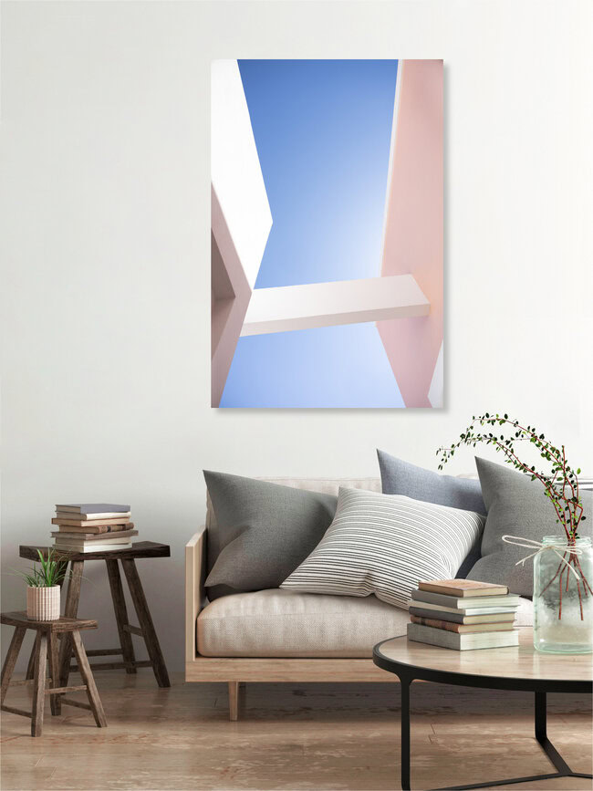 Architecture aux couleurs pastel, Portugal – œuvre d'Anke Dörschlen, affiche ou impression sur verre acrylique