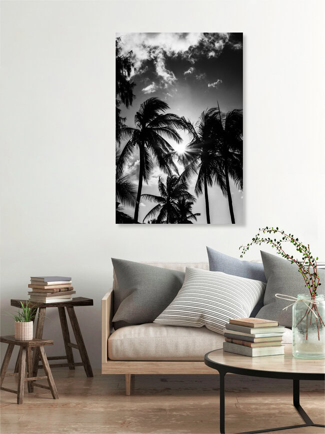 Palmiers en contre-jour, Tanzanie – œuvre d'Anke Dörschlen, affiche ou impression sur verre acrylique