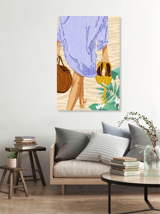 « J'ai suivi mon cœur et il m'a mené à la plage » – Art mural d'Uma Gokhale sous forme d'affiche ou d'impression sur verre acrylique