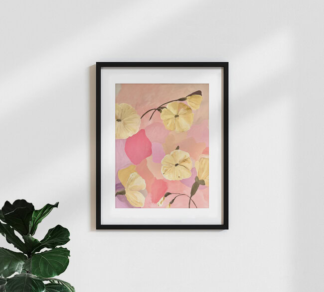 « Fleurs de guimauve dorées » – Art mural de Christina Wolff, affiche ou impression sur verre acrylique