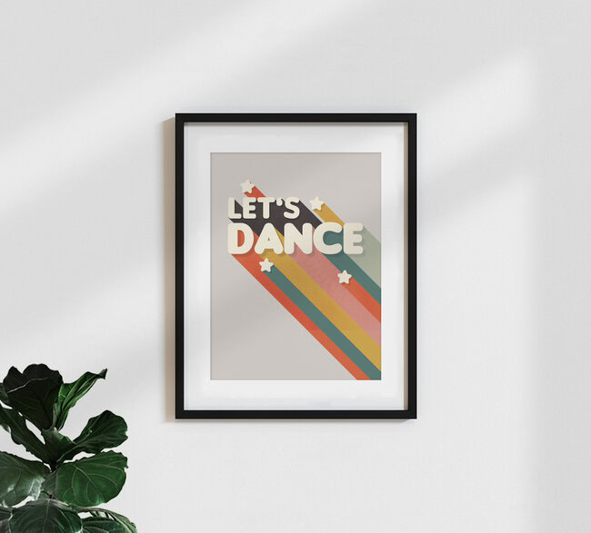 « Let's Dance - typographie arc-en-ciel rétro » – Art mural d'Ania Więcław, affiche ou impression sur verre acrylique