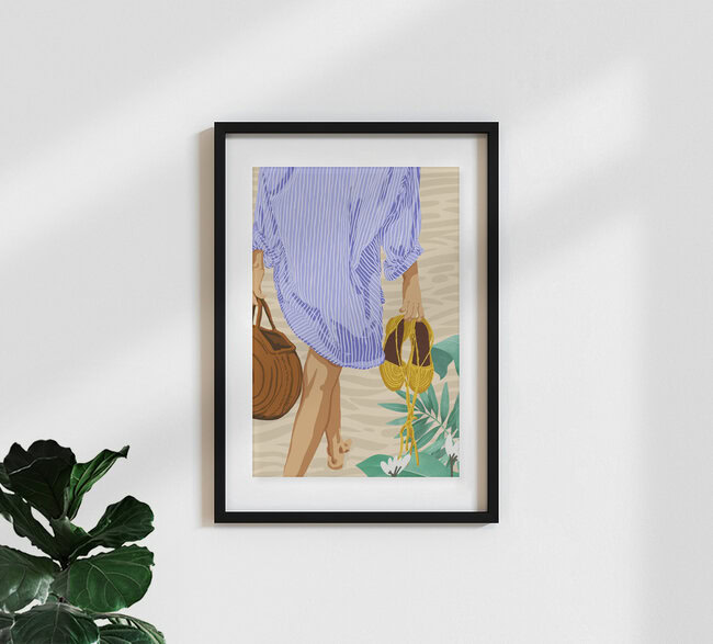 « J'ai suivi mon cœur et il m'a mené à la plage » – Art mural d'Uma Gokhale sous forme d'affiche ou d'impression sur verre acrylique