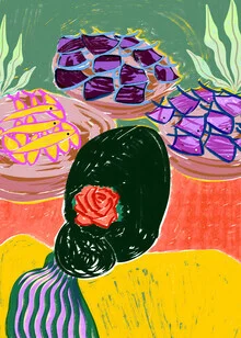 « Marché aux poissons » – Art mural d'Uma Gokhale, affiche ou impression sur verre acrylique