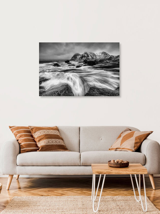 Onda marina, Lofoten, Norvegia – opera d'arte di Mikolaj Gospodarek come poster o stampa su vetro acrilico
