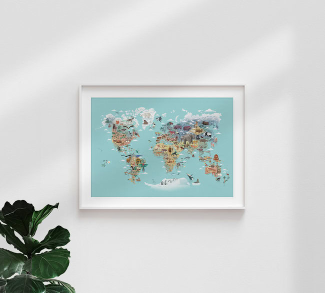 'Mappa del mondo degli animali' – Arte di Dieter Braun come poster o stampa su vetro acrilico