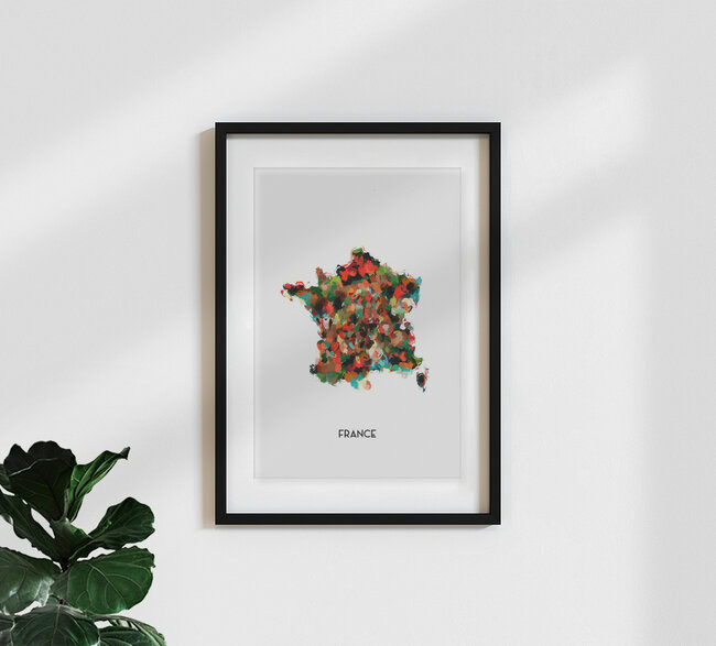 'Mappa della Francia' – Arte di Karl Johansson come poster o stampa su vetro acrilico
