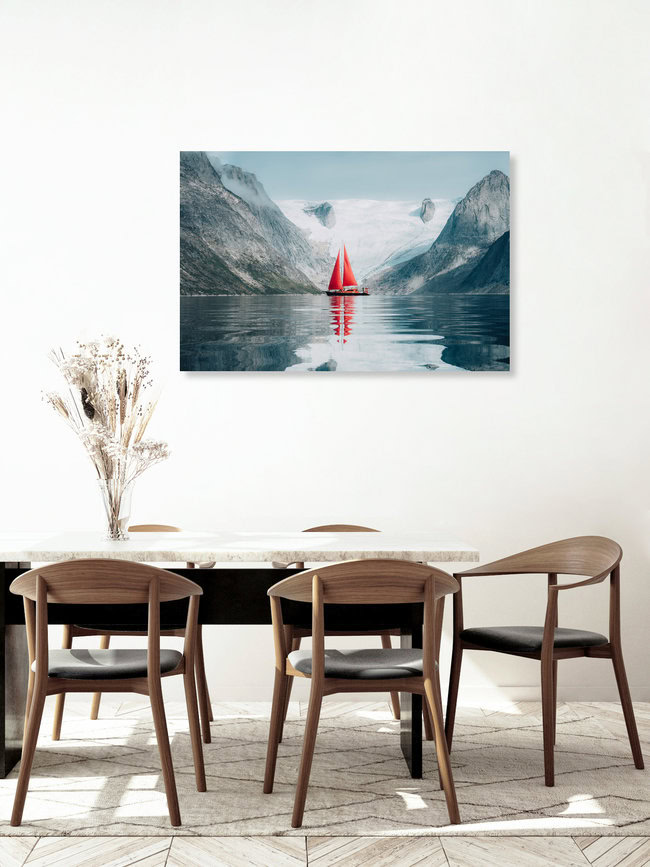 Onder rode zeilen, Groenland – wandkunst van Lennart Pagel als poster of acrylglasprint