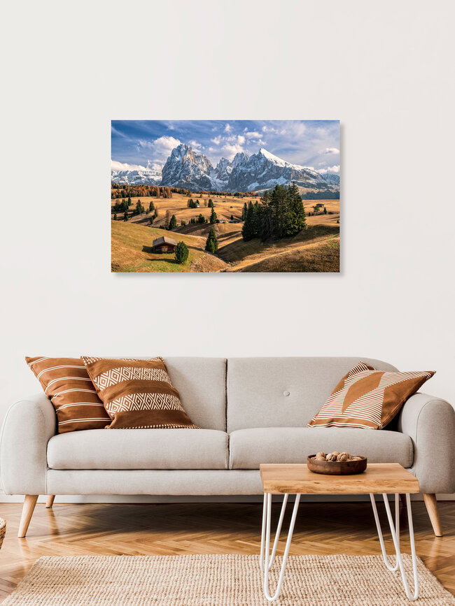Herfstkleuren op de Seiser Alm in Zuid-Tirol, Italië – wandkunst van Achim Thomae als poster of acrylglasprint