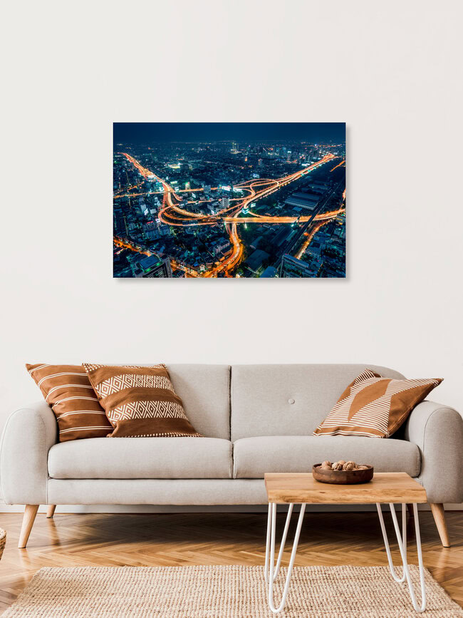 Luchtfoto van Bangkok bij nacht, Thailand – wandkunst van Jan Becke als poster of acrylglasprint