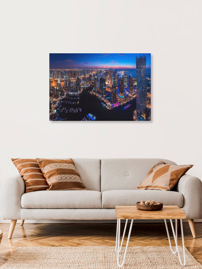 Skyline van Dubai Marina, Verenigde Arabische Emiraten – wandkunst van Jean Claude Castor als poster of acrylglasprint