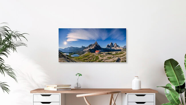 Panorama van de Drie Pieken Dolomieten Alpen Italië, Italië – wandkunst van Achim Thomae als poster of acrylglasprint