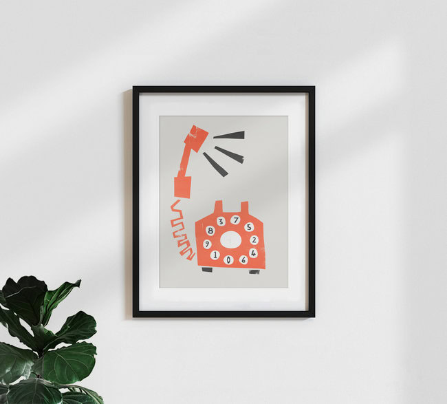 'Retro Orange Telephone' – Wandkunst van Fox And Velvet als poster of acrylglasprint