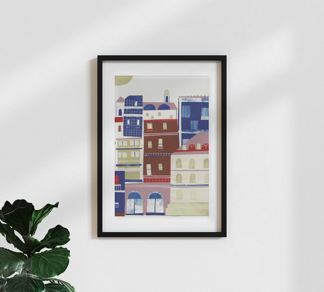 'Huizen in Lissabon' - Muurkunst van Merle Schewe als poster of acrylglasprint