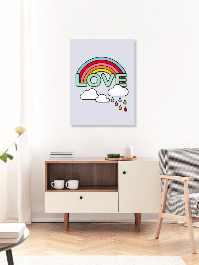 Wandbild 'Rainbow Love Typography' – Kunst von Ania Więcław als Poster oder Acrylglasbild