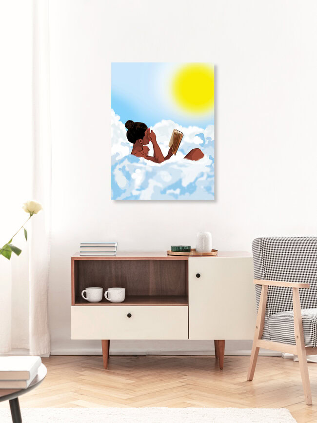 Wandbild 'Reading on Clouds' – Kunst von Uma Gokhale als Poster oder Acrylglasbild