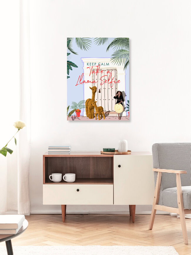 Wandbild 'Llama Selfie' – Kunst von Uma Gokhale als Poster oder Acrylglasbild