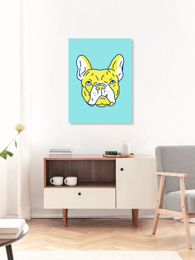 'Yellow Bulldog' – Wall Art by Ania Więcław as Poster or Acrylic Glass Print