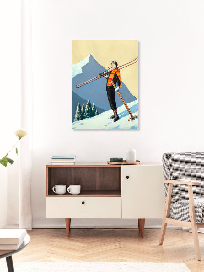 Wandbild 'Frau mit Buntem Schal' – Kunst von Sarah Morrissette als Poster oder Acrylglasbild