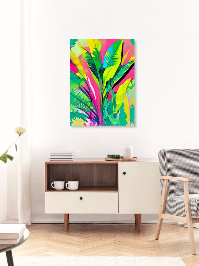 'Pink Summer & Banana Leaves, Tropical Jungle Pop of Color Nature' – Wall Art by Uma Gokhale as Poster or Acrylic Glass Print