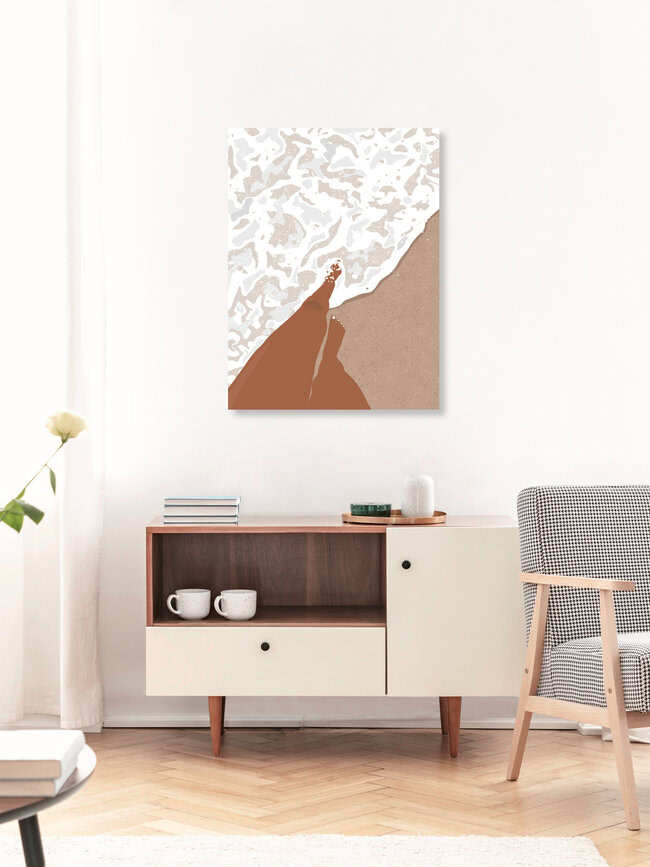 'Shorelines, Girl on Ocean Beach, Sea Nature Landscape Travel Summer' – Wall Art by Uma Gokhale as Poster or Acrylic Glass Print