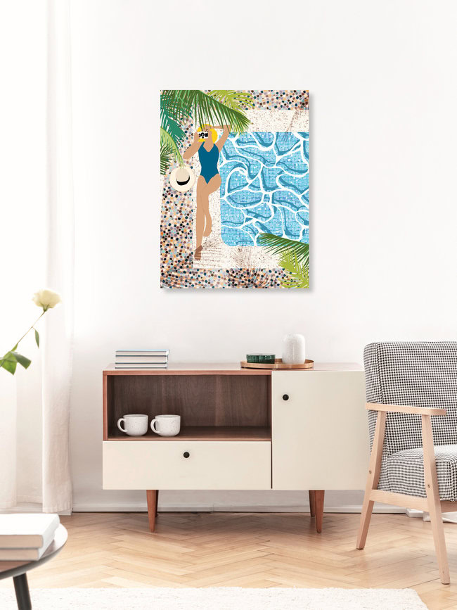 Wandbild 'Click, Summer Travel Poolside Swim' – Kunst von Uma Gokhale als Poster oder Acrylglasbild
