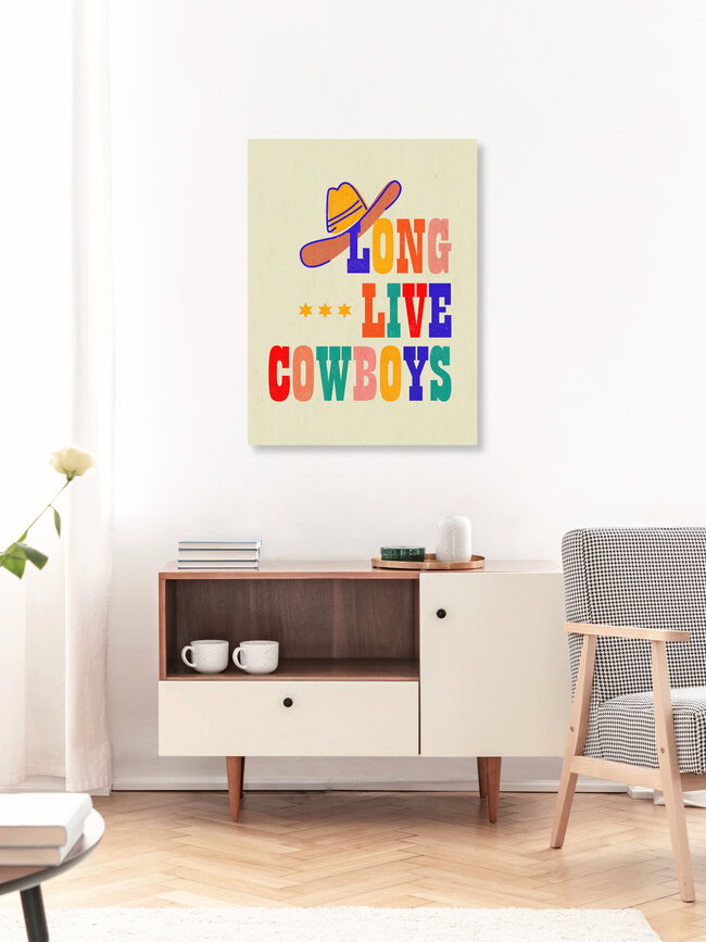 Wandbild 'Long Live Cowboys Retro Western Art Print' – Kunst von Ania Więcław als Poster oder Acrylglasbild