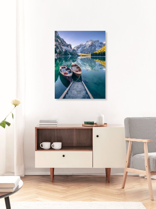 Herbst am Pragser Wildsee, Italien – Fotokunst von Achim Thomae als Poster oder Acrylglasbild