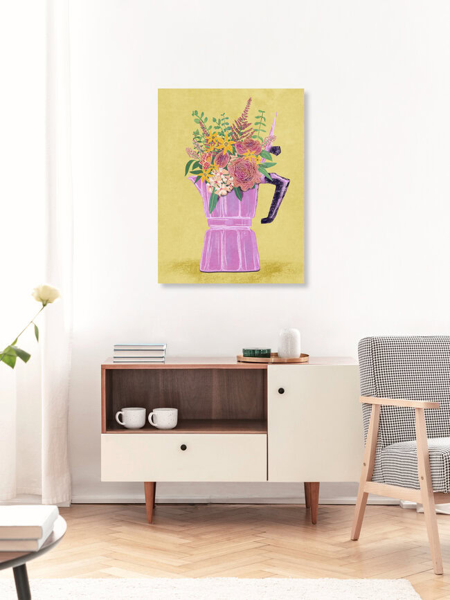 Wandbild 'Bialetti mit Blumen' – Kunst von Raissa Oltmanns als Poster oder Acrylglasbild