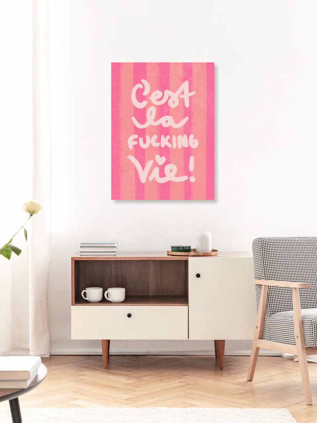 Illustration von Raissa Oltmanns: farbenfrohes Lebensmotto mit pinken Streifen