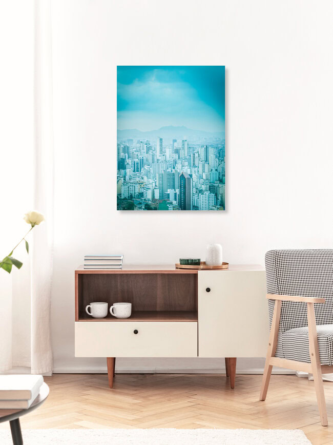 City in Blue 2, Brasilien – Fotokunst von Johann Oswald als Poster oder Acrylglasbild