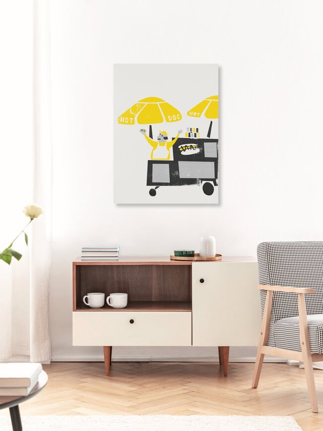 Wandbild 'The New York Hot Dog Vendor' – Kunst von Fox And Velvet als Poster oder Acrylglasbild